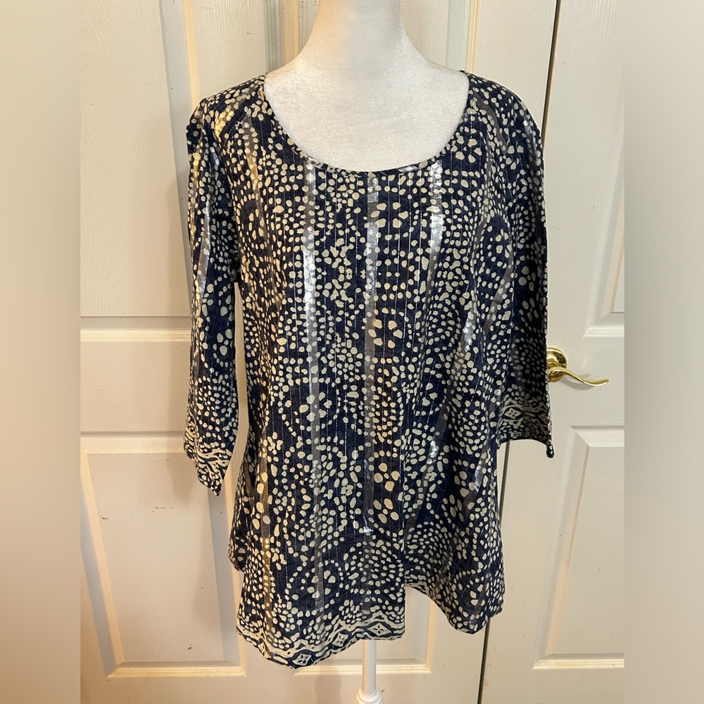 Sabine bohemian blue and white tunic with silvery highlights, Large